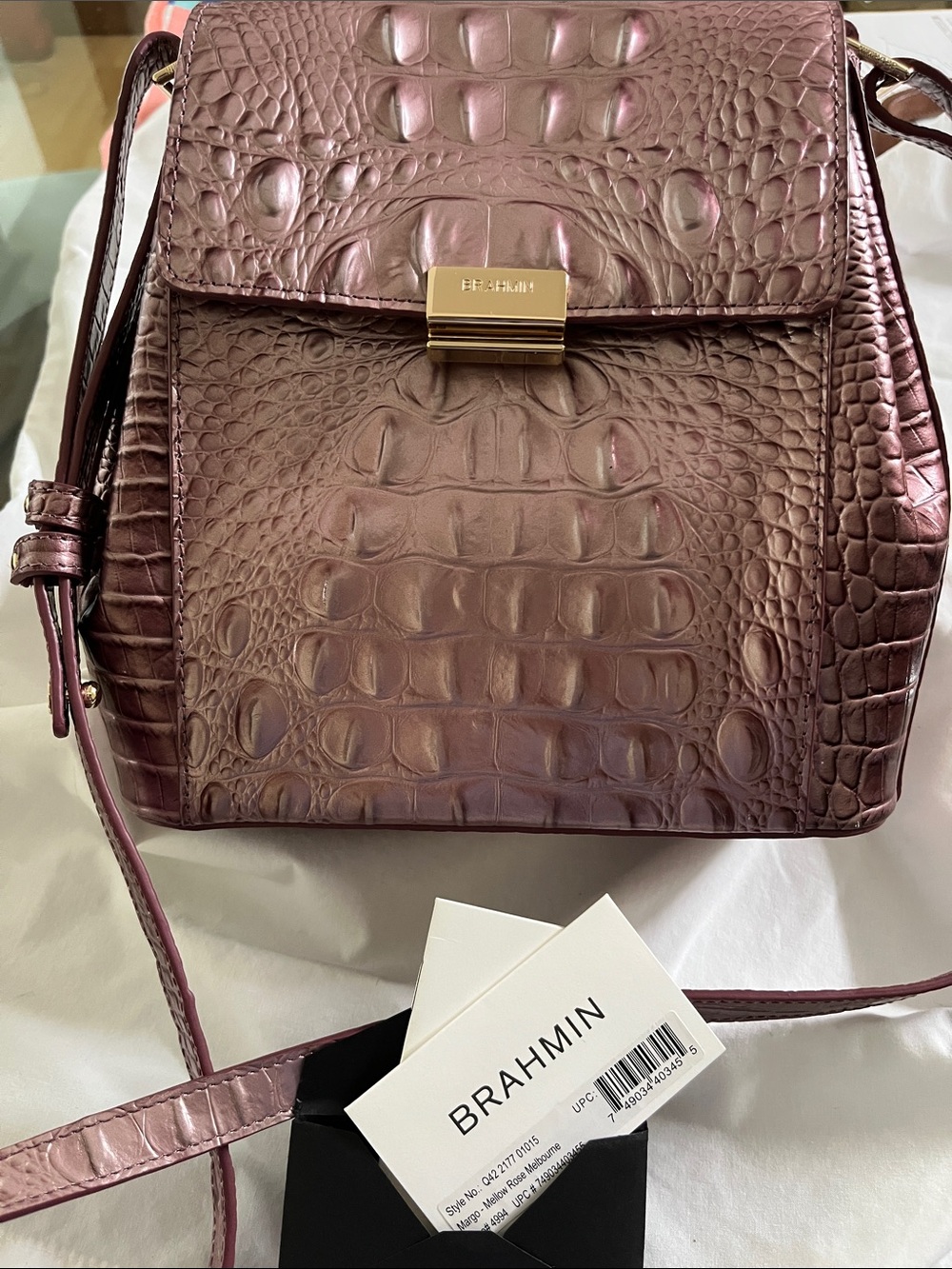 Brahmin Metallic Mello Rose Melbourne Croc-Embossed Leather Crossbody
